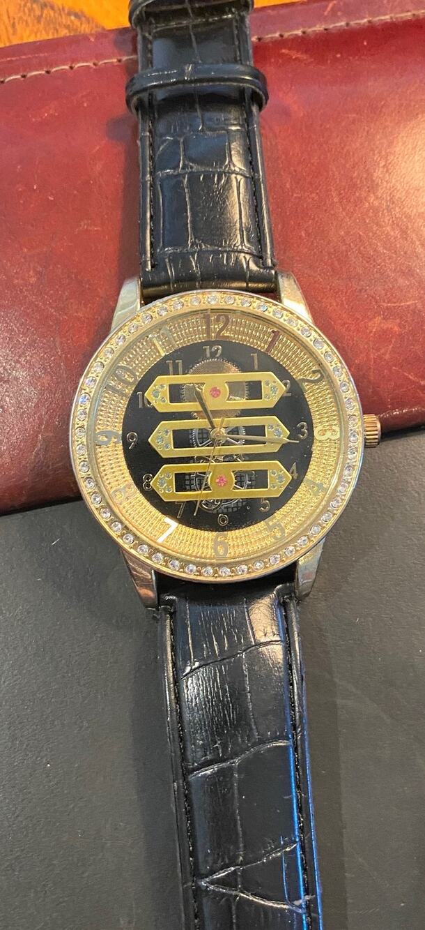 Unisex 50mm Gold Tone IceStar LB-4592 Watch, Crystal Accents, Leather